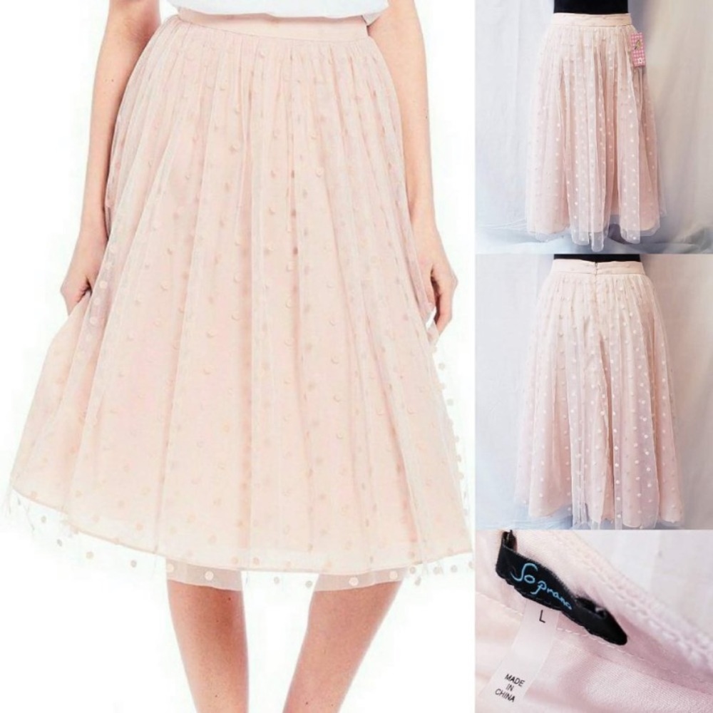 Soprano Blush Pink Midi Tulle Skirt